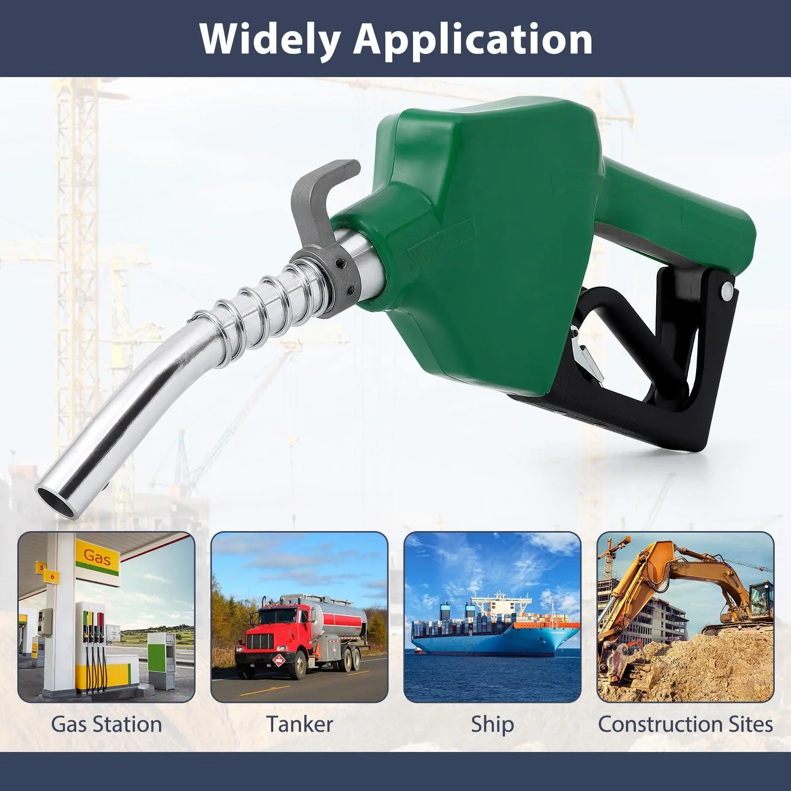 Aluminum Alloy Automatic Fuel Nozzle - 11 GPM Max, Auto Shut-Off, 360° Swivel, 1"-3/4" NPT Inlet, 15/16"-13/16" Spout, Corrosion Res., Ergonomic Handle, Compatible with Gasoline Fuel, Kerosene, Biodiesel