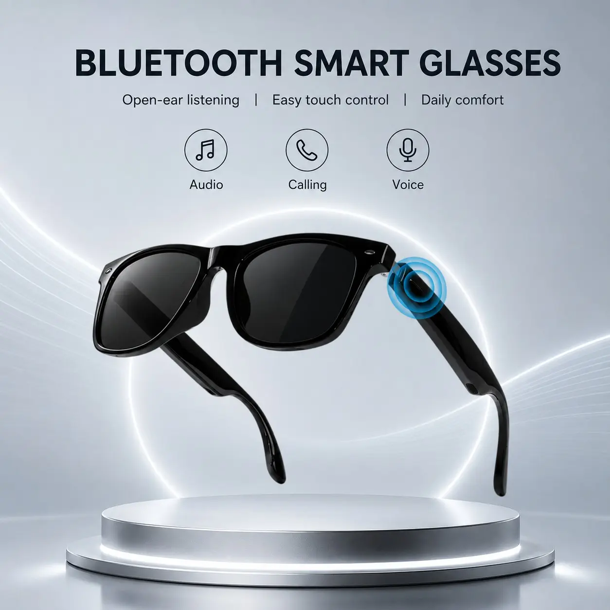 Smart Glasses, Bluetooth Audio Glasses with Open-Ear Speakers, Music Playback, Hands-Free Calls and Easy Touch Control, Multifunctional Smart Glasses