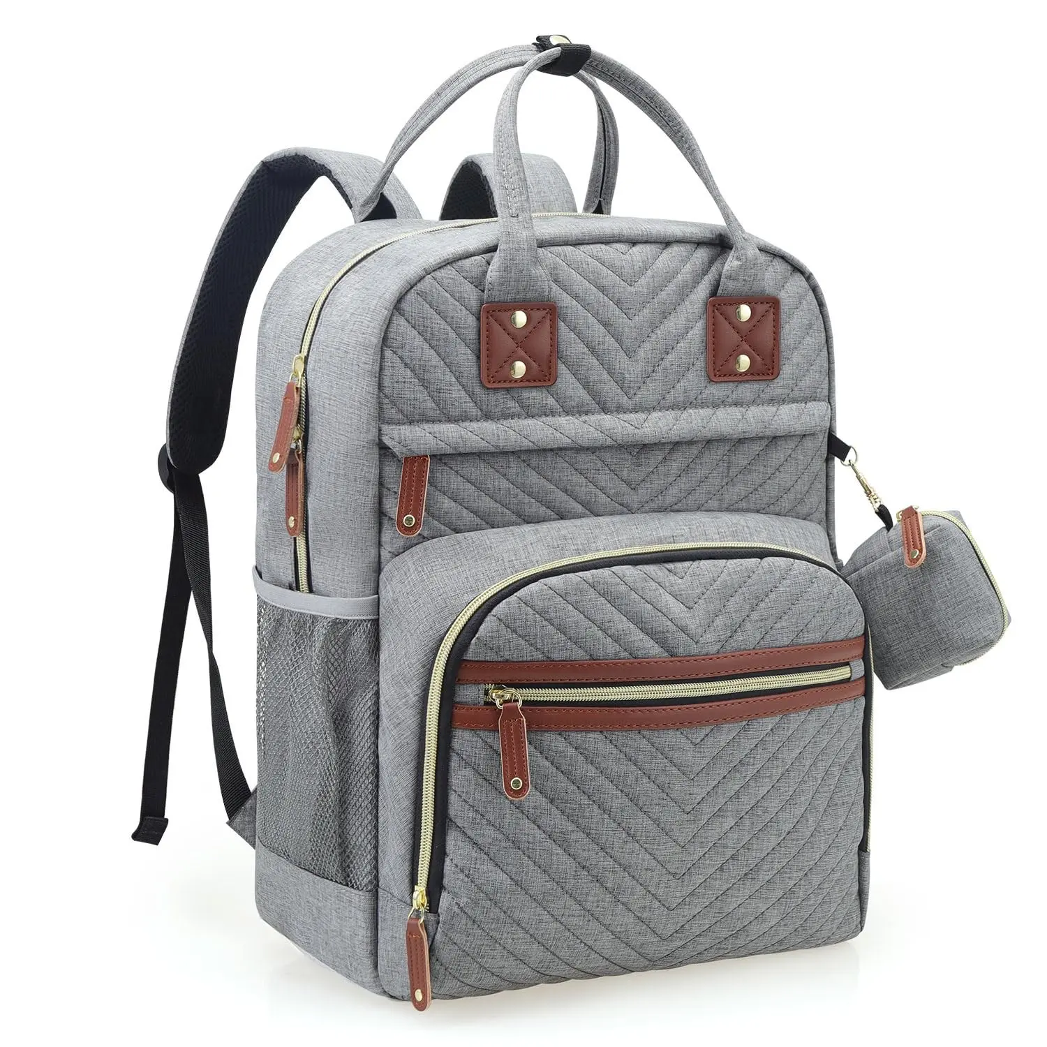 Diaper Bag Backpack, Baby Essentials Travel Tote, Multi-Function Waterproof Backpack with Stroller Straps & Pacifier Case - Grey(Gift)