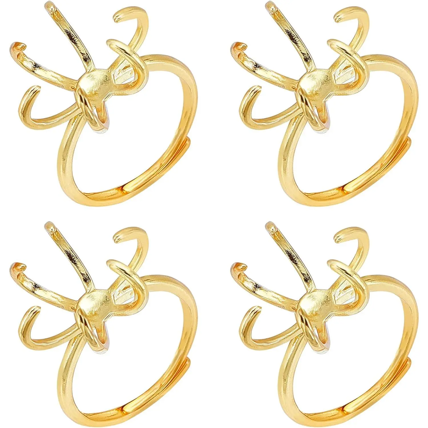 4 count Claw Ring Blank, Adjustable Brass Ring Bases Finger Ring Components 6 Prong Ring Settings  Cabochon Setting
