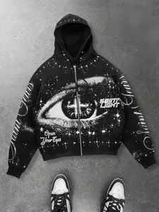 Starry Sky Saint Eye Zipper Hoodie Unisex Small Trendy Brand Long Sleeve Air Hoodie Sweatshirts Sweater Warm and Velvet Eye Graphic Art Print Full Star Elements Men's Hoodie Coat Baggy Loose Street Punk Hoodie