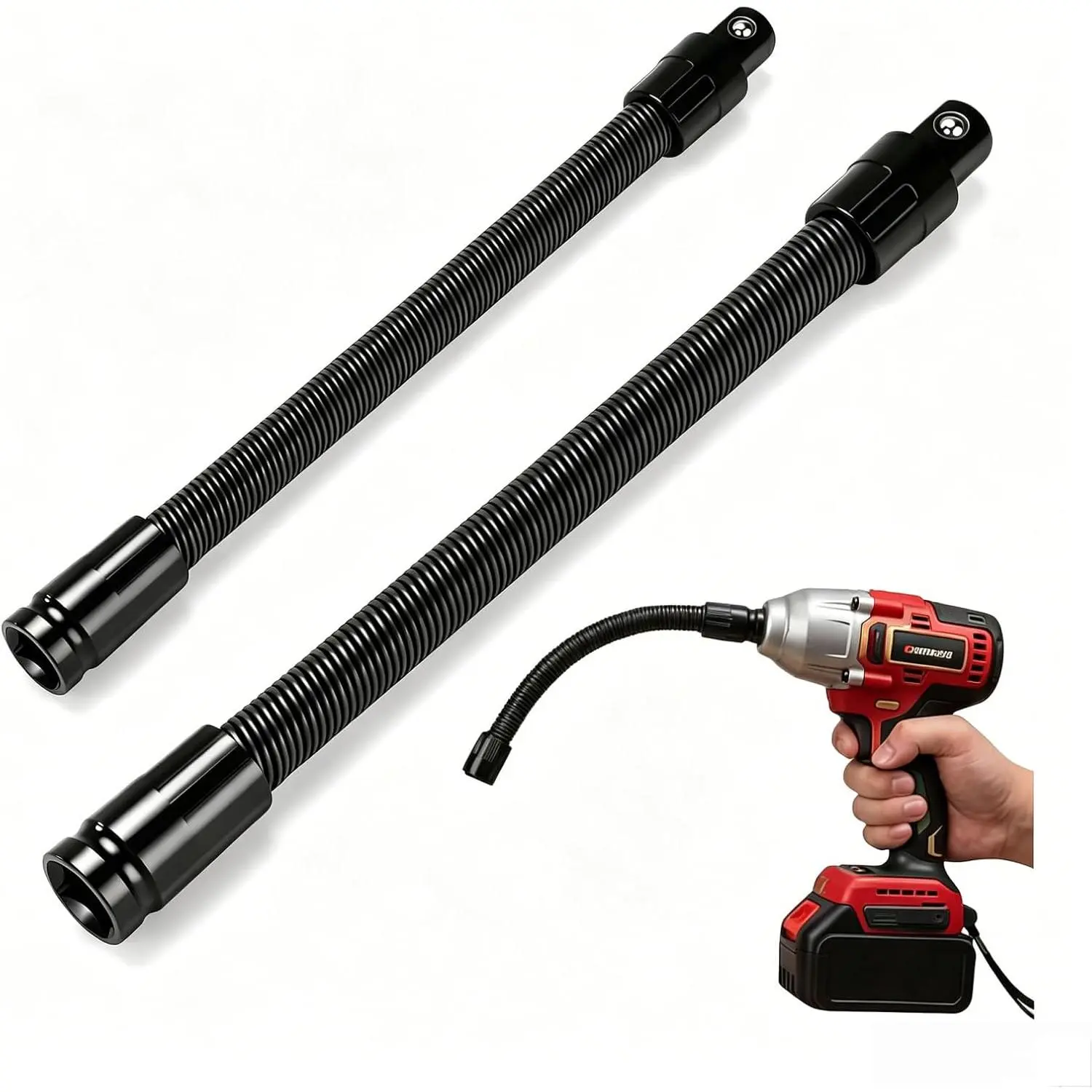 1/2" Flexible Shaft Extension Extender Torque Socket,  Connecting Rod for Electric Wrench & Ratchet Spanners, Bendable Flex  Bar for Tight Spaces & Automotive Repair (2Pcs)