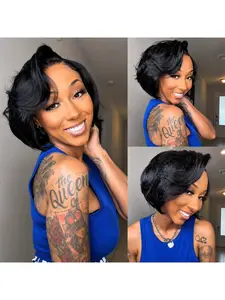 [Summer Wig] Human Hair 7X6 Glueless WigsHuman Hair Side Part Bob Wig Wear and GoPixie Cut Lace Front Wig Lace Frontal Wigs Fashion Wigs 200%Density Natural Color/99JColor#Summervibes#DealsForYouDays