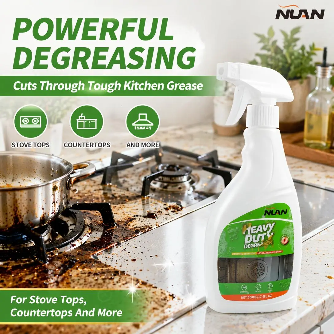NUAN PM518 Heavy-Duty Household Degreaser Spray - Nontoxic Home Safe Kitchen Cleaner, Additive-Free Low Tox Lifestyle Solution for Countertops, Stove Tops, Multipurpose Surface Cleaning Formula