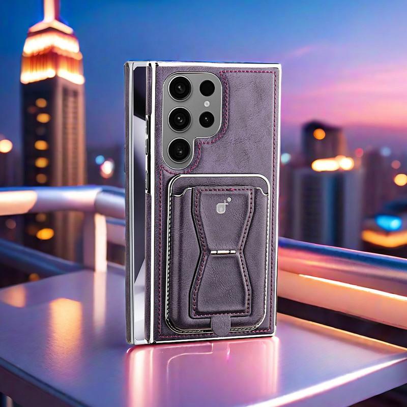 Magnetic Holder Phone Cases for S25/S24 Ultra/S23 Men Business Leather Shockproof Cover NH15