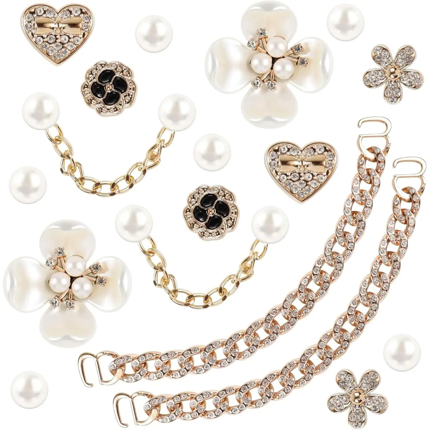 18 Pcs Bling Shoe Charms for Women, Flower Pearl Clog Shoes Accessories, Fashion Crystal Rhinestone Shoes Charms Pearl Chain DIY Sandals Decoration for Women Birthday Party Favors Accessories