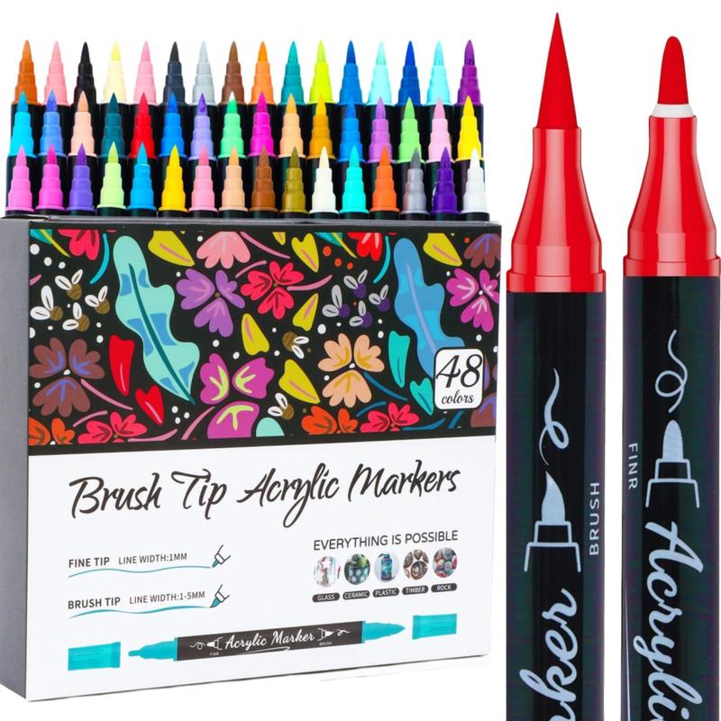 Acrylic Paint Marker Set, 1 Box Dual Tip Acrylic Paint Pen, Permanent Acrylic Paint Markers for Rock Painting, Canvas, Wood, Glass, Ceramic, Fabric, Plastic, Acrylic Marker Pens