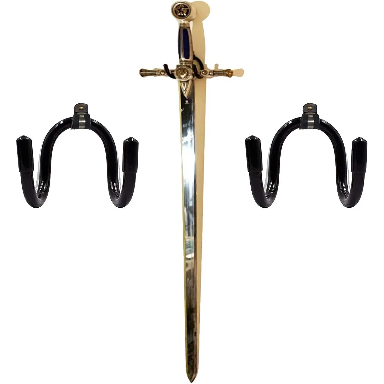 Flexible Adjustable Wall Hook Sword Hanger Display -  Holder for Sword, Dagger, , Keyblade - Vertical/Horizontal Display - Sturdy  - 2 Pack