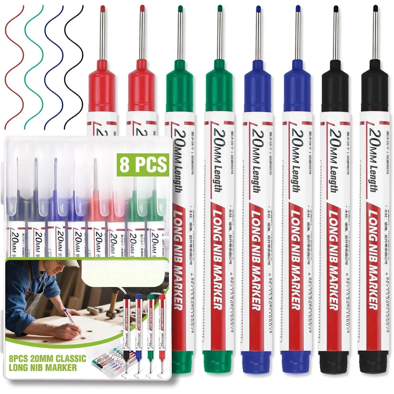 8 count Long Nib Marker, Long  Deep Hole Marker Pens,  Construction Markers Marking Tool, Multi-Purpose Deep  Pen Makes For Metal, Carpenter, Woodworking,  for Father's Day