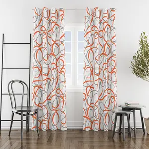 Orange Grey White Geometric Curtains 2 Panels Sets Abstract Line Modern Art  Window Treatments Room Darkening Heat Blocking Elegant Curtain Decor for Living Room Bedroom 52x84 Inches