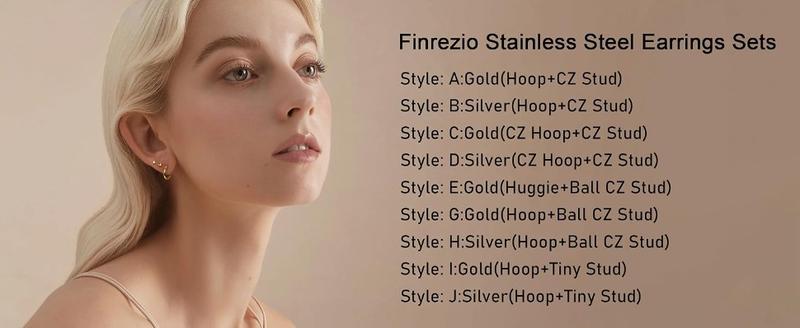 FUNRUN 8 Pairs Stainless Steel Earrings Sets Huggie Hoopearings Hypoallergenic Flat Back Stud Earrings for Women Thick Studs Tragus Piercing Jewelry