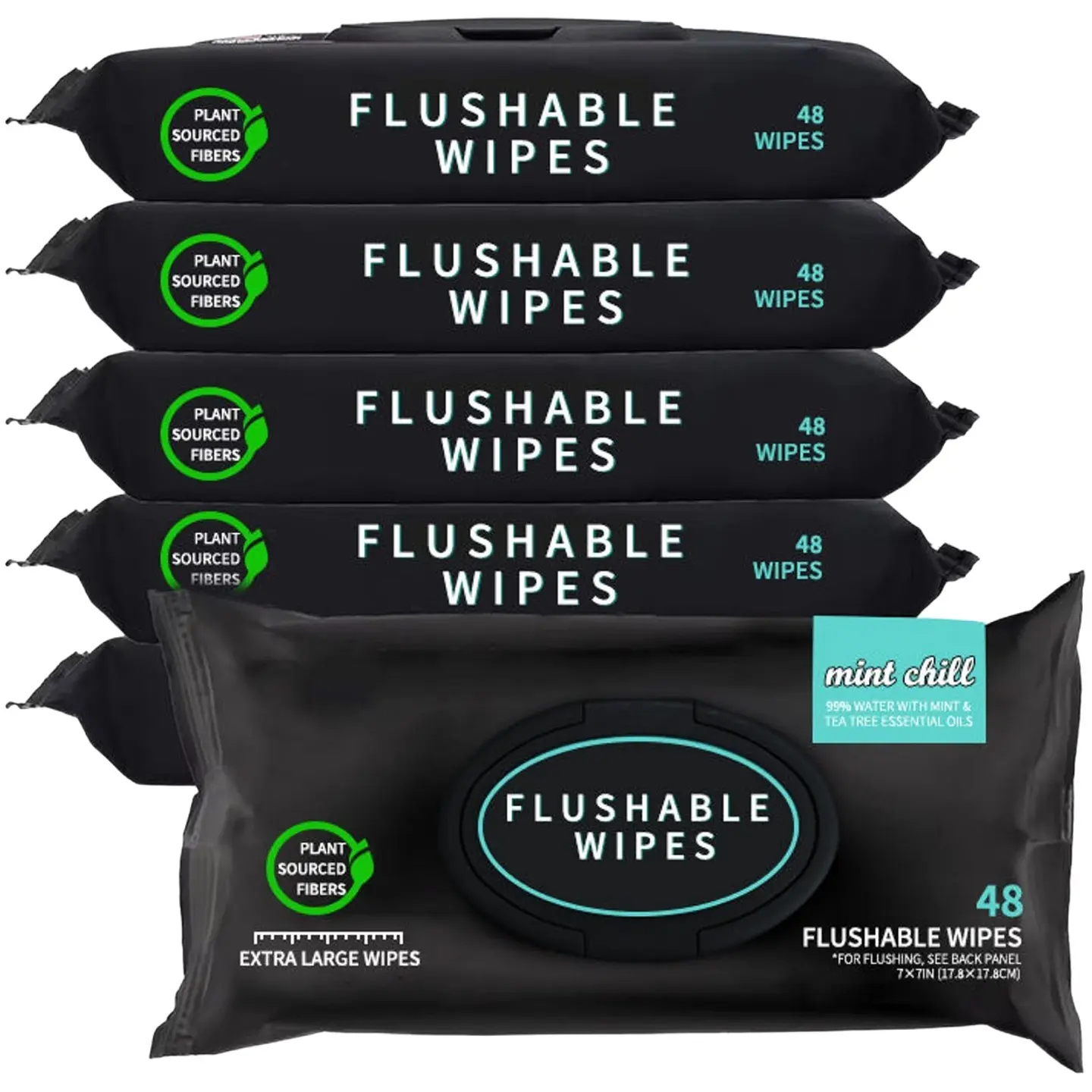 Flushable Wet Wipes - 3 Packs/6 Packs, 144 Sheets/288 Sheets, Unscented Large Wet Wipes, Toilet Wipes, Mint, Safe for Septic Tanks, Antibacterial