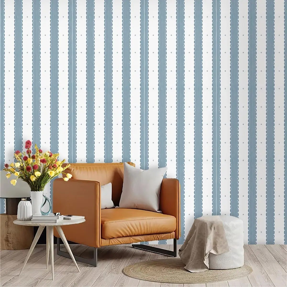 Blue Vertical Stripes PVC Wallpaper, Peel and Stick, Moisture-Proof, Easy Removal, for Kitchen, Bedroom, Shop, Classroom