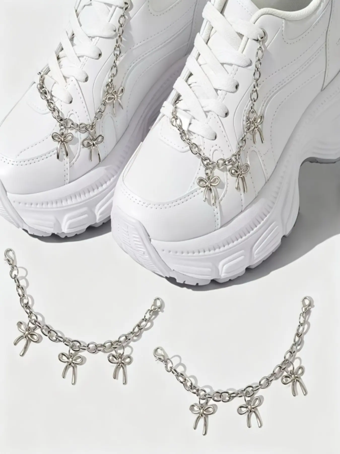 2pcs Bow Charm Shoe Chains, DIY Shoe Decorations, Detachable Shoe Accessories, Casual Plain Style, All Seasons