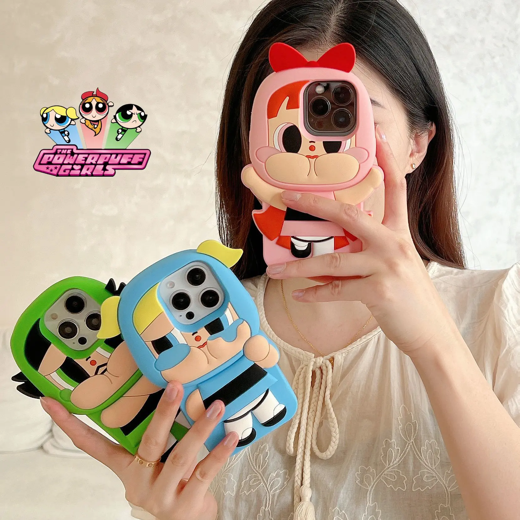 Cute Pouting Powerpuff Girls Silicone Cellphone Case - Shockproof, Anti-Drop Protection Cover for iPhone 17 Pro Max, 16, 15, 14, 13, 12 Pro Mobile Phone Accessories