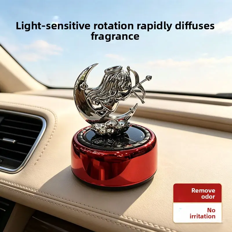 Solar-Powered Car Air Freshener - Angel-Shape ABS Plastic Auto-Rotating Fragrance Diffuser, Efficient Odor Control Car Ornament