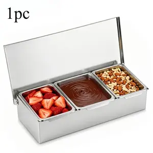 Stainless Steel Chilled Condiment Station – Features 3/4/5/6 removable top containers with lids and a bottom ice tray; space-saving, easy to clean, and ideal for picnics, restaurants, buffets, and home kitchens.