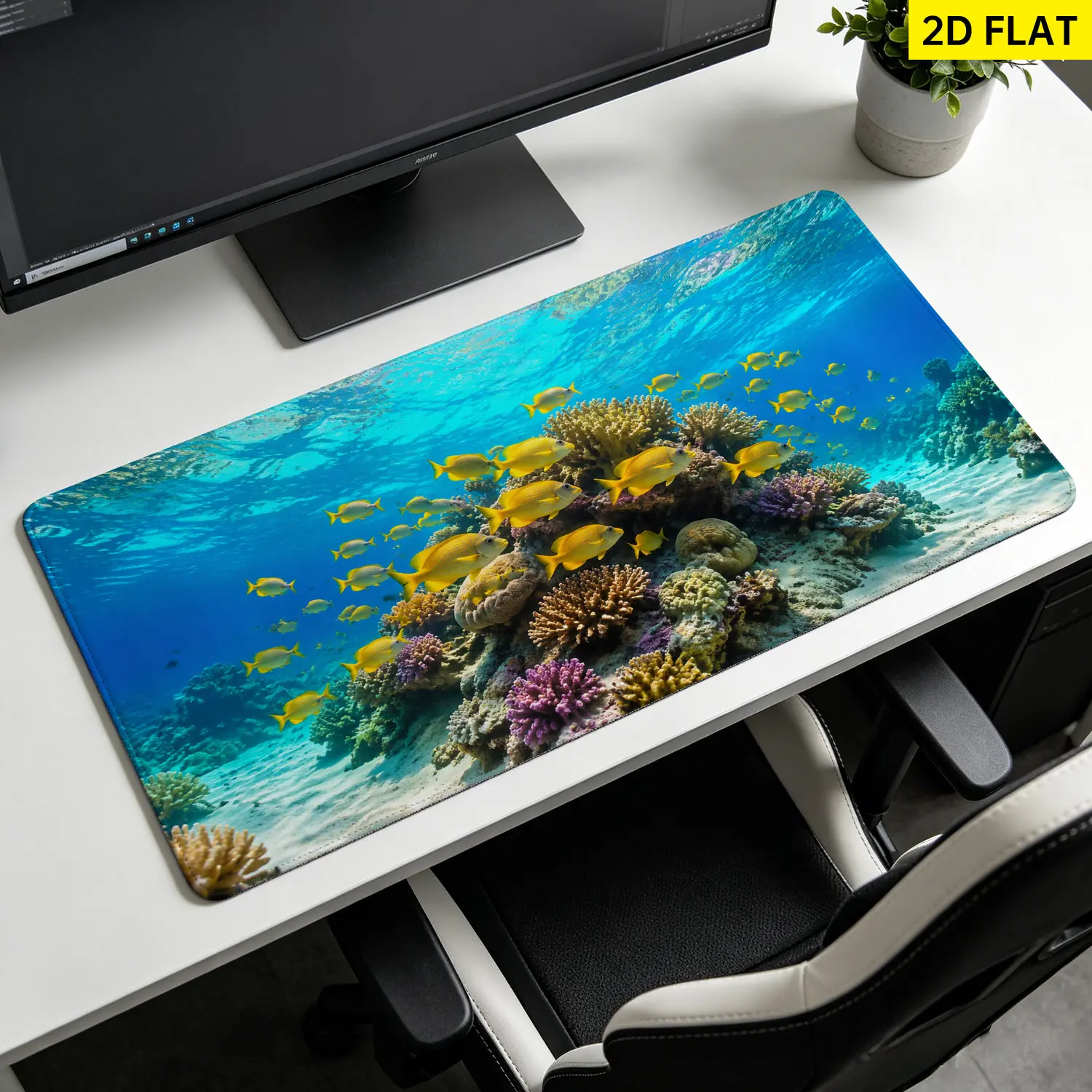 Extra Large tropical coral reef yellow fish Mouse Pad, Non Slip Rubber Pad, Desktop Decoration Drotection Pad, Washable, Lock Edge Multi Size, Premium Multipurpose Mousepad For Home, Office, Gift for Family and Friends
