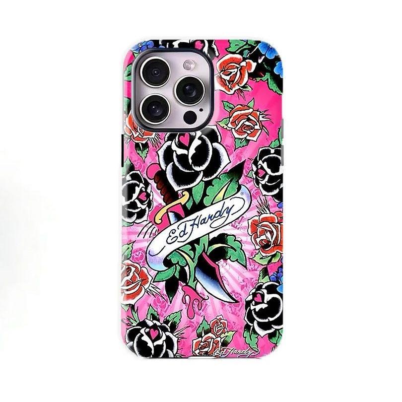 Ed Hardy Inspired Skull & Rose Phone Case | Punk Y2K Phone Protection|Vintage Aesthetic case for iPhone17 ProMax /16/15/14/13/12/11 Plus for Samsung phones, suitable for both men and women,  Perfect Gift for Women Men.A gift for the fans