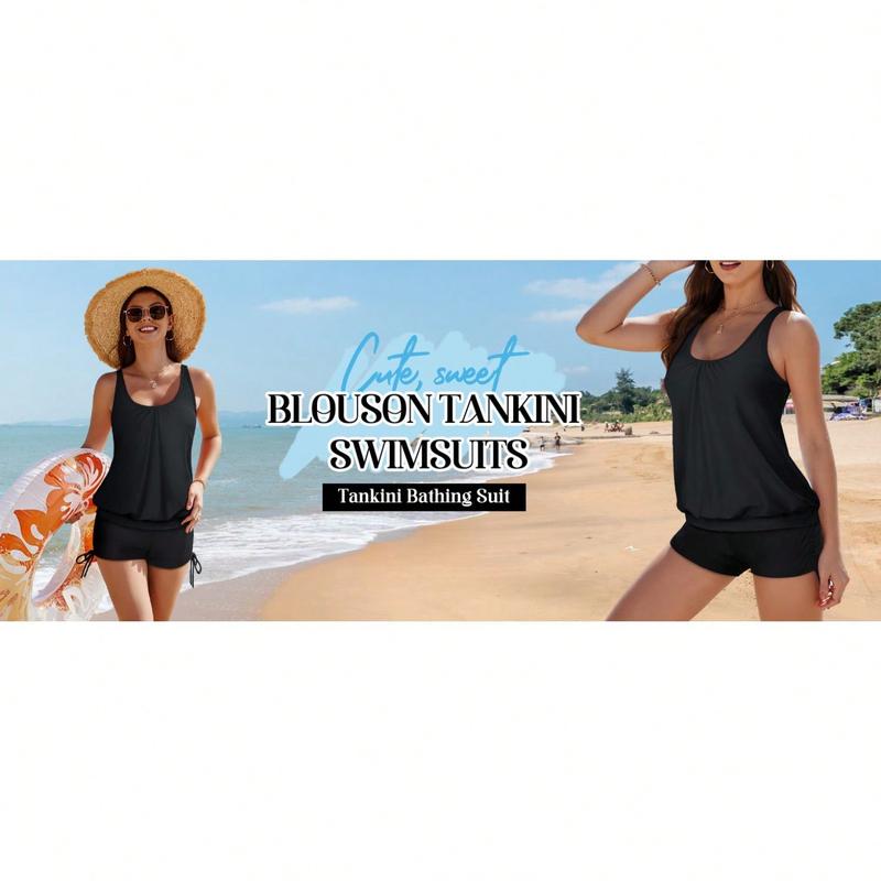 Tankini Swimsuits Womens 2 Piece Swimsuit with Tank Top Tummy Control Boyshorts Sports Bra Bathing Swim Suit