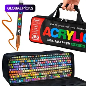 Acrylic Paint Markers Set,Soft Brush Tip,Direct-Liquid Ink System, Paint Markers for Rock Painting, Fabric, Wood, Canvas, Plastic, Permanent,Washable,Quick-Drying,Waterproof, Brush Pens, Acrylic Drawing Markers, Art Markers #GLOBAL PICKS