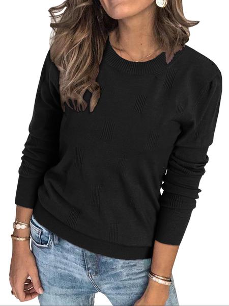 Women's Plain Round Neck Sweater, Casual Long Sleeve Jumper for Fall & Winter, Fashion Ladies' Knitwear for Daily Wear, Top