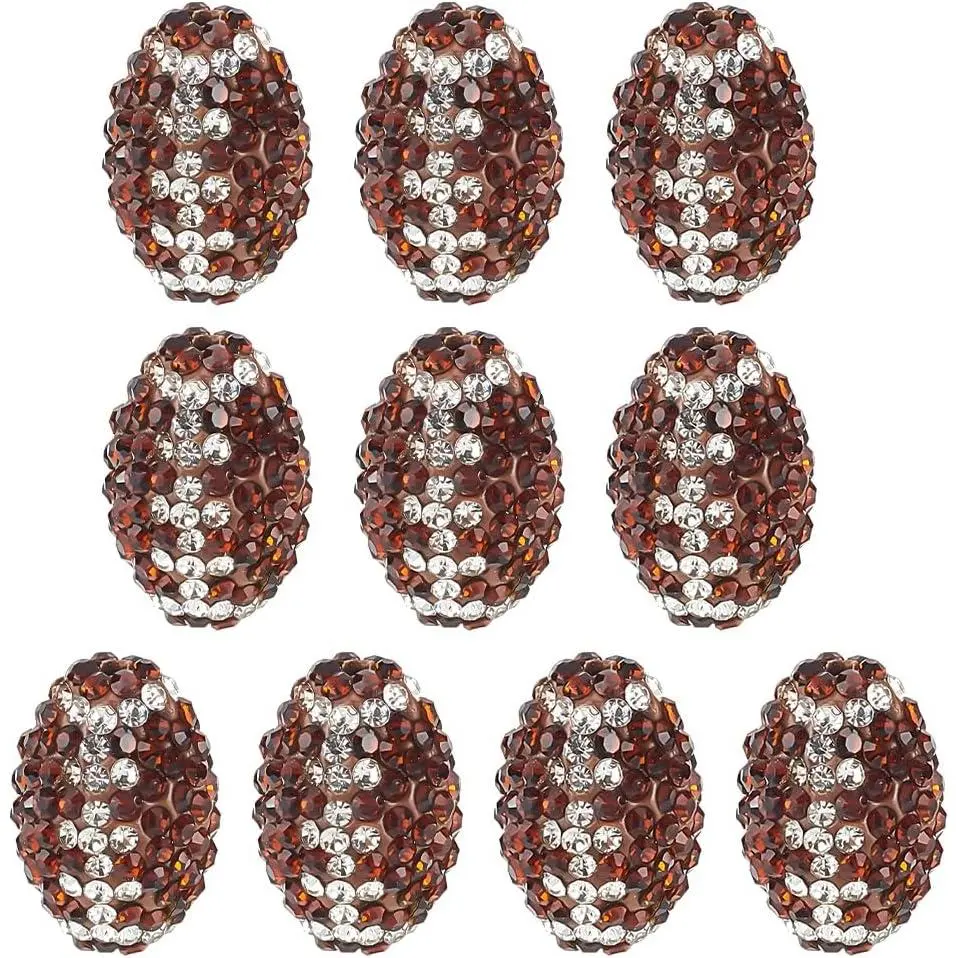 About 10 count 15x10mm Oval Rhinestone Clay Beads Rugby Rhinestone Beads Brown Clay Pave Disco Ball  Clays Bead for Necklace Bracelet  Making