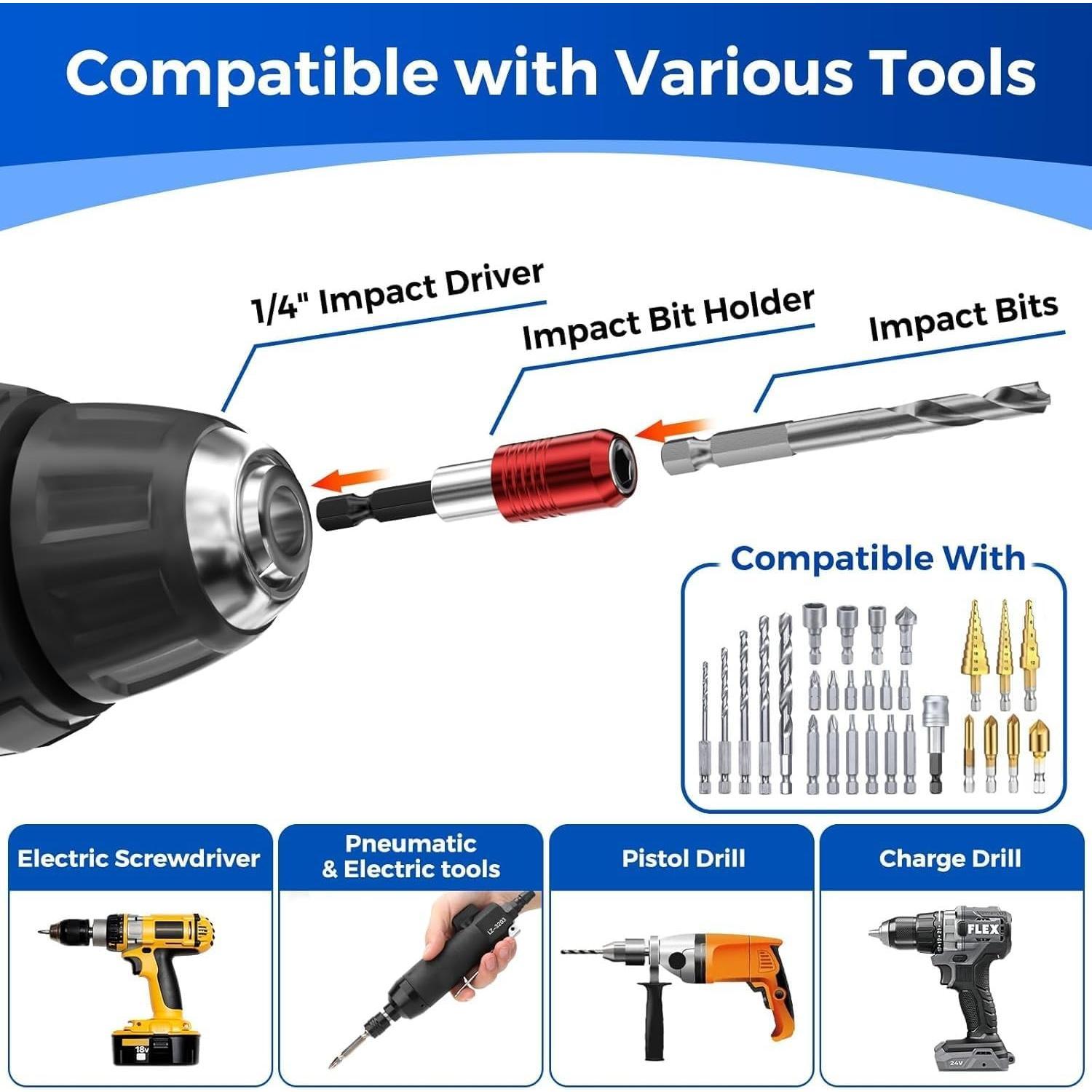 Drill Bit Extension  Bit Holder Quick Release 4 count (2.6+3.9+5.9+11.8 inch)  Drill  Bit 1/4" Hex for Electric Drills  Drivers