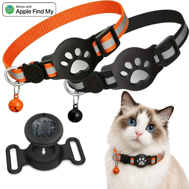 Smart Pet Tracker Cat Collar for Apple Find My - Pet Locator Collar for Lost Cats, Outdoor Walks & Everyday Safety, No Subscription,No Monthly Fee