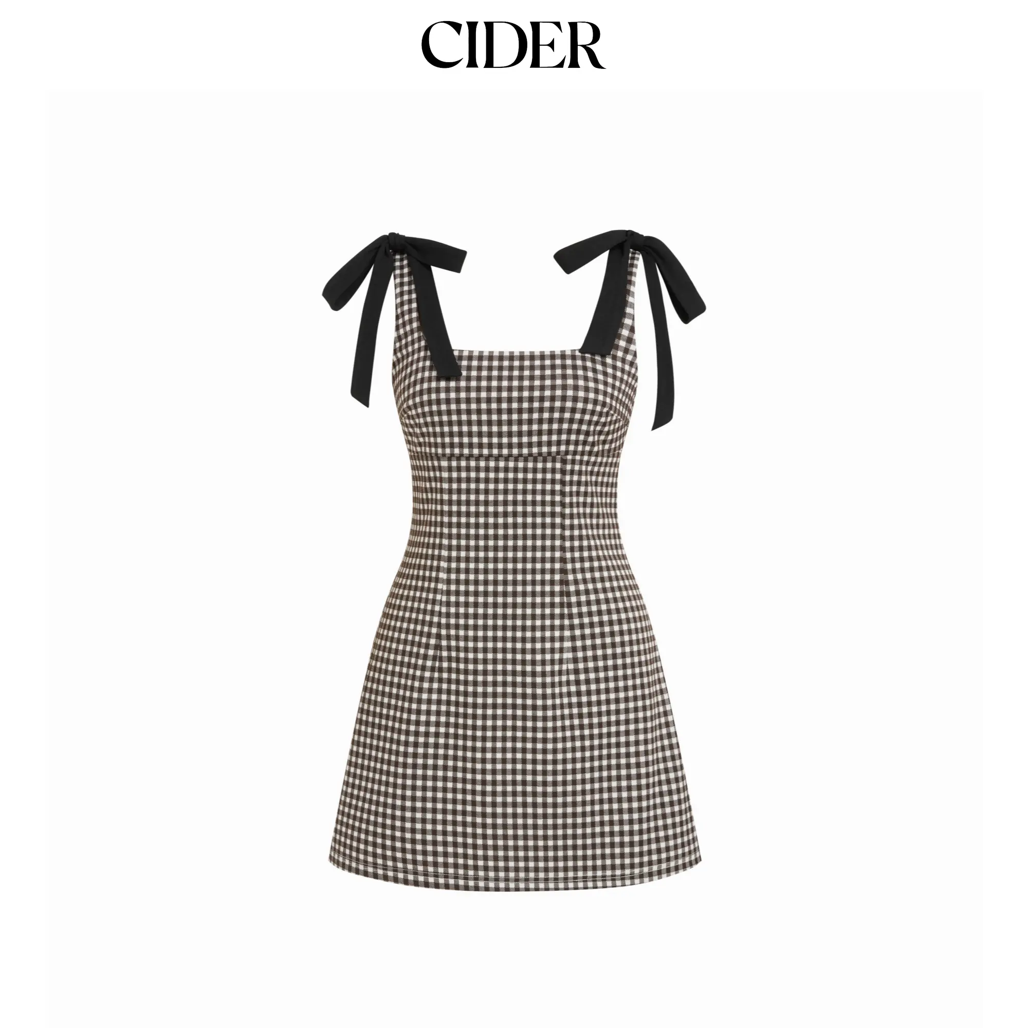 Cider Cotton-blend Square Neck Bowknot Gingham A-line Mini Dress SummerFinds