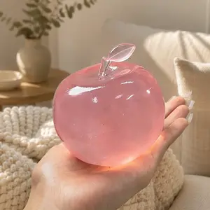 Transparent Pink Crystal Apple Squishy Fidget Toy, Clear Jelly Squeeze Stress Relief Ball, Slow Rising Kawaii Handmade Stress Toy for Adults Anxiety Relief