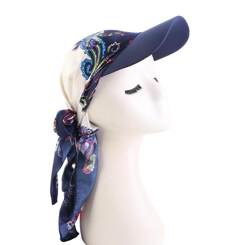Satin Square Scarf Turban Hat, Outdoor Sun Protection Visor Cap for Women