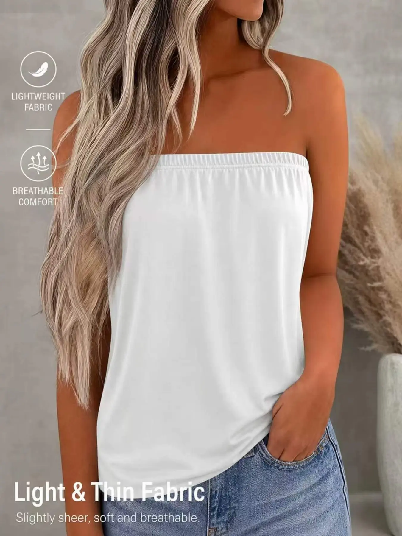 Women's Plain Strapless Tube Camisole Top, Elegant Sleeveless Backless Ruched Lingerie, Lightweight Breathable Fabric, Spring & Fall Fashion