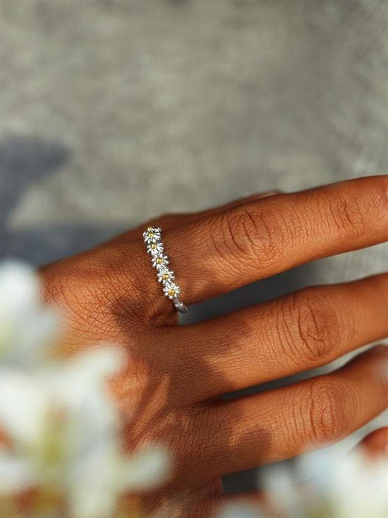 Elegant Flower Design Ring, Daisy Ring, Fashion Jewelry for Party, Daily Clothing Decor, Trendy All-match & Exquisite Jewelry for Birthday Gift for Women & Girls, Vintage Rings Jewelry