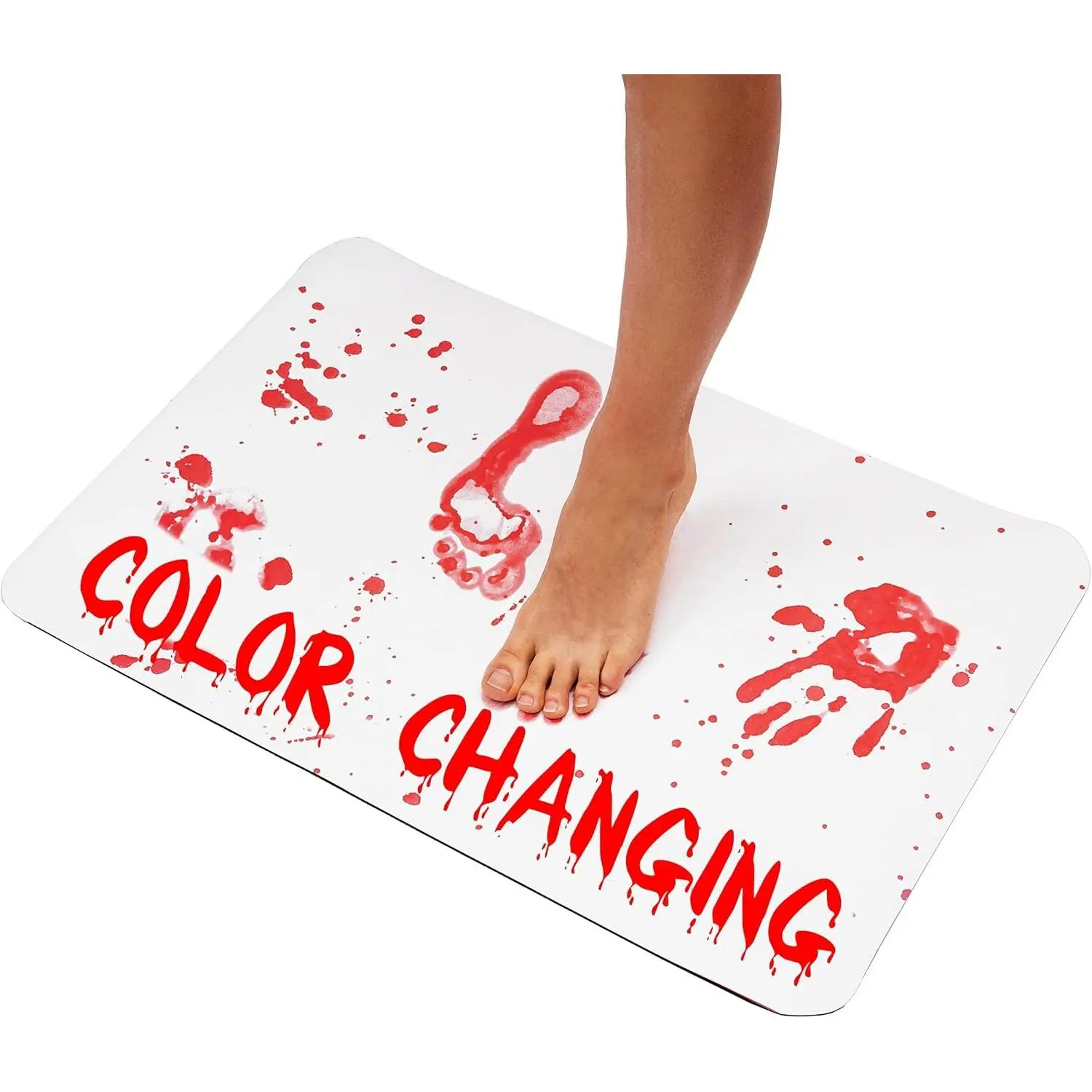 Murder Mat Color-Changing Blood Bath Mat, Red Prints Appear When Wet, Funny Party Prank Gag Prop
