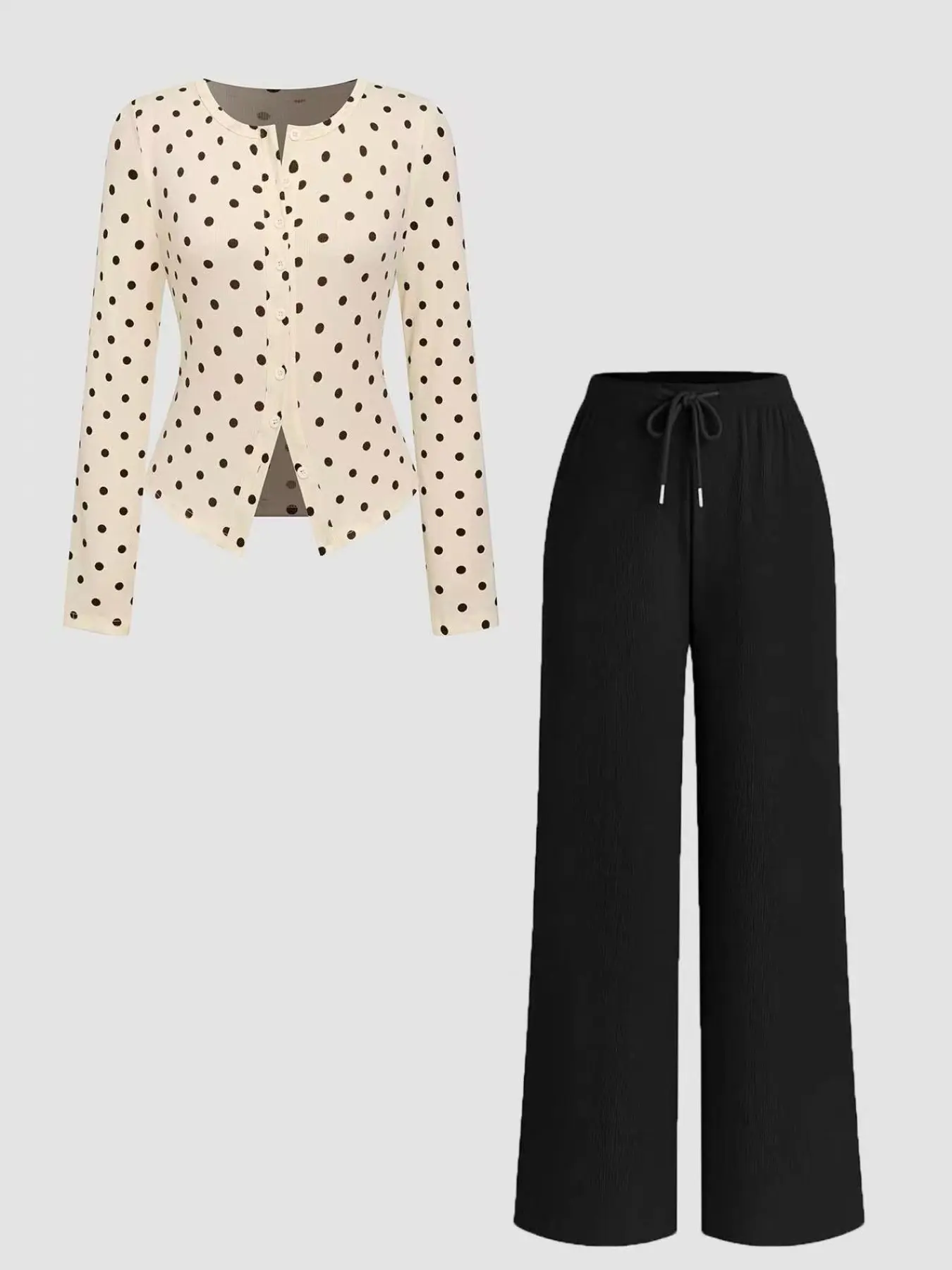 Women's 2-Piece Wide Leg Pants Set, Casual Spring Fall Long Sleeve Knit Cardigan, Comfortable and Stylish, Perfect for Leisure Wear