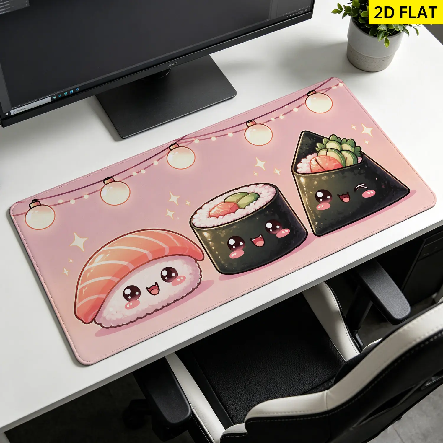 Extra Large cute sushi characters Mouse Pad,Non Slip Rubber Pad,Desktop Decoration Drotection Pad,Washable,Lock Edge Multi Size,Premium Multipurpose Mousepad For Home,Office,Gift for Family and Friends