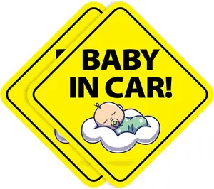 Baby in Car Stickers (Non-Magnetic) - Removable, Paint-Safe Signs for Cars & Windows - Made in USA (2-Pack, 6-inch Diamond, Sleeping Baby)