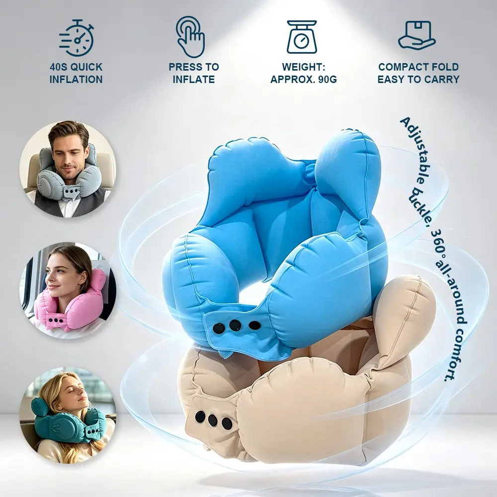 Quick Inflatable Neck Pillow, Portable U-Shaped Travel Pillow, Foldable Automatic Inflation Headrest, Ideal for Airplane, Car, Road Trips