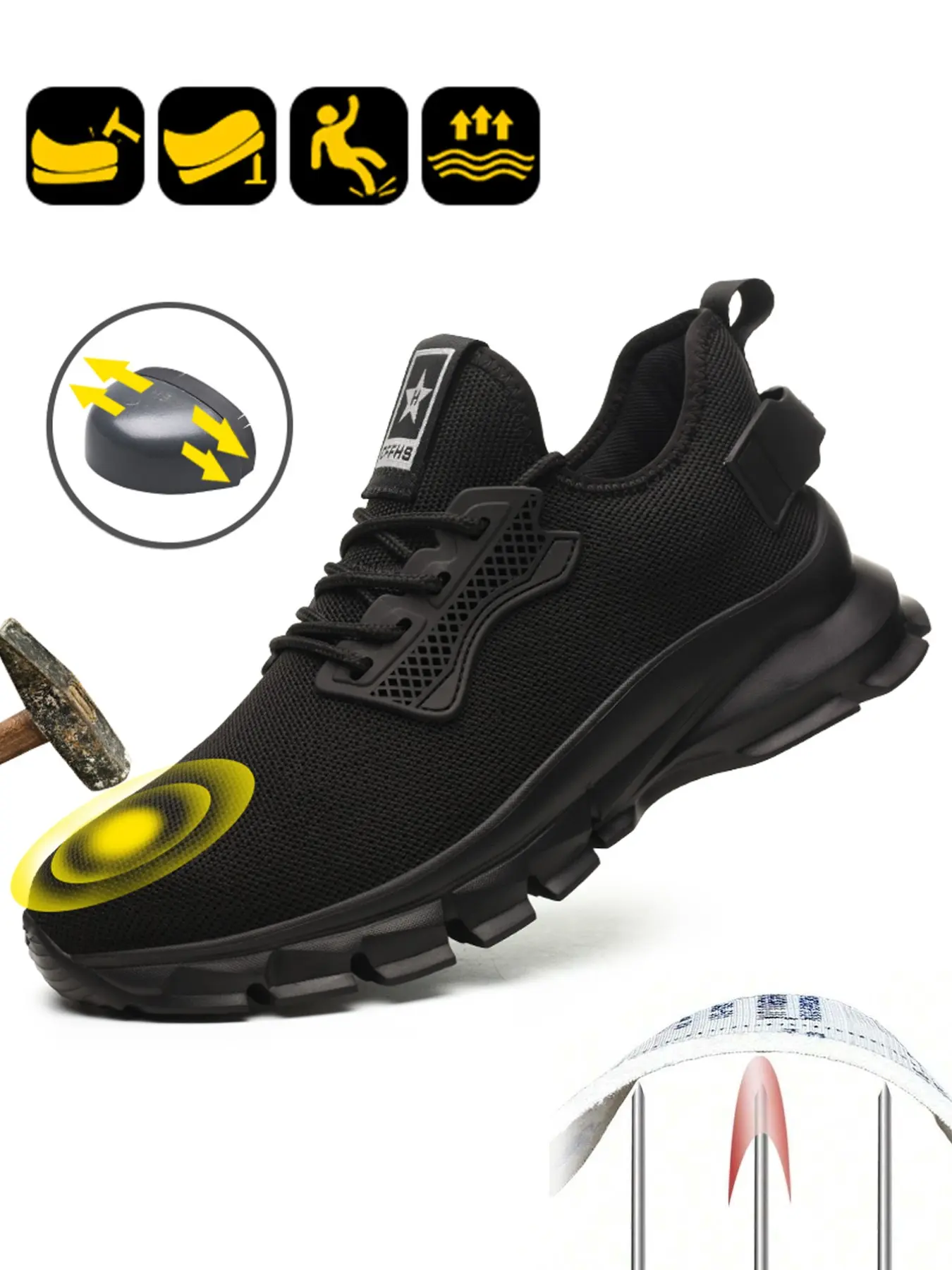 Men's Safety Shoes, Thickened Anti-Collision Steel Toe, Kevlar Impact Resistant, Breathable Textile Upper, Durable Rubber Sole, Outdoor Workwear, Walking Shoes