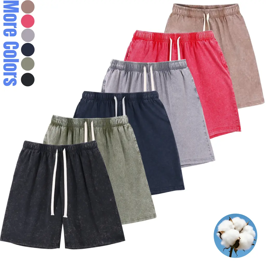 Unisex Vintage Washed Cotton 5 Inch Shorts, Summer Casual Athletic Workout Shorts