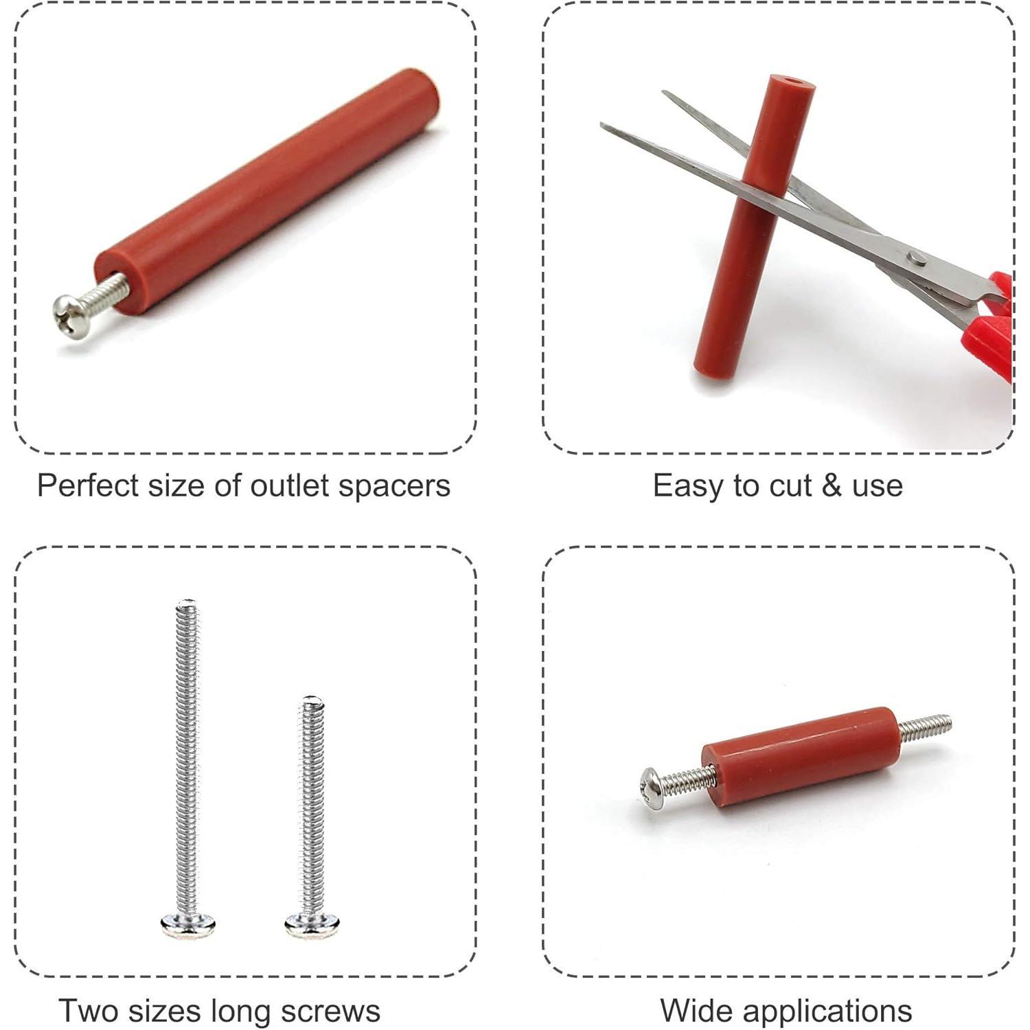Outlet Screw Spacers,  50 count Electrical Outlet Extender Kits Include 25 count 2.7 Inch  and 20 count 1-1/2 Inch & 5 count 2 Inch 6-32 Thread Flat  Mounting Electrical Outlet Screws