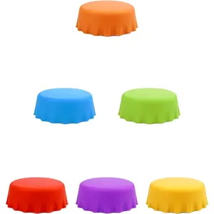 6 Pack Reusable Silicone Bottle Caps, 6 Multi-Color Soda & Wine Bottle Seal Lids, Universal Fit for Home Brewing, Beer, Champagne & Beverages (Small)