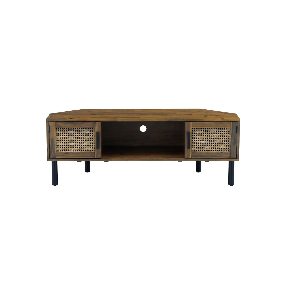 53.94-inch Solid Acacia Wood & Cane Corner Media Console