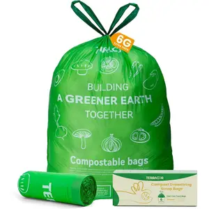 6 Gallon Compostable Drawstring Trash Bags, Heavy Duty Extra Thick 1 Mil, 35 Count Tall Kitchen Food Scrap Waste Bags, ASTM D6400