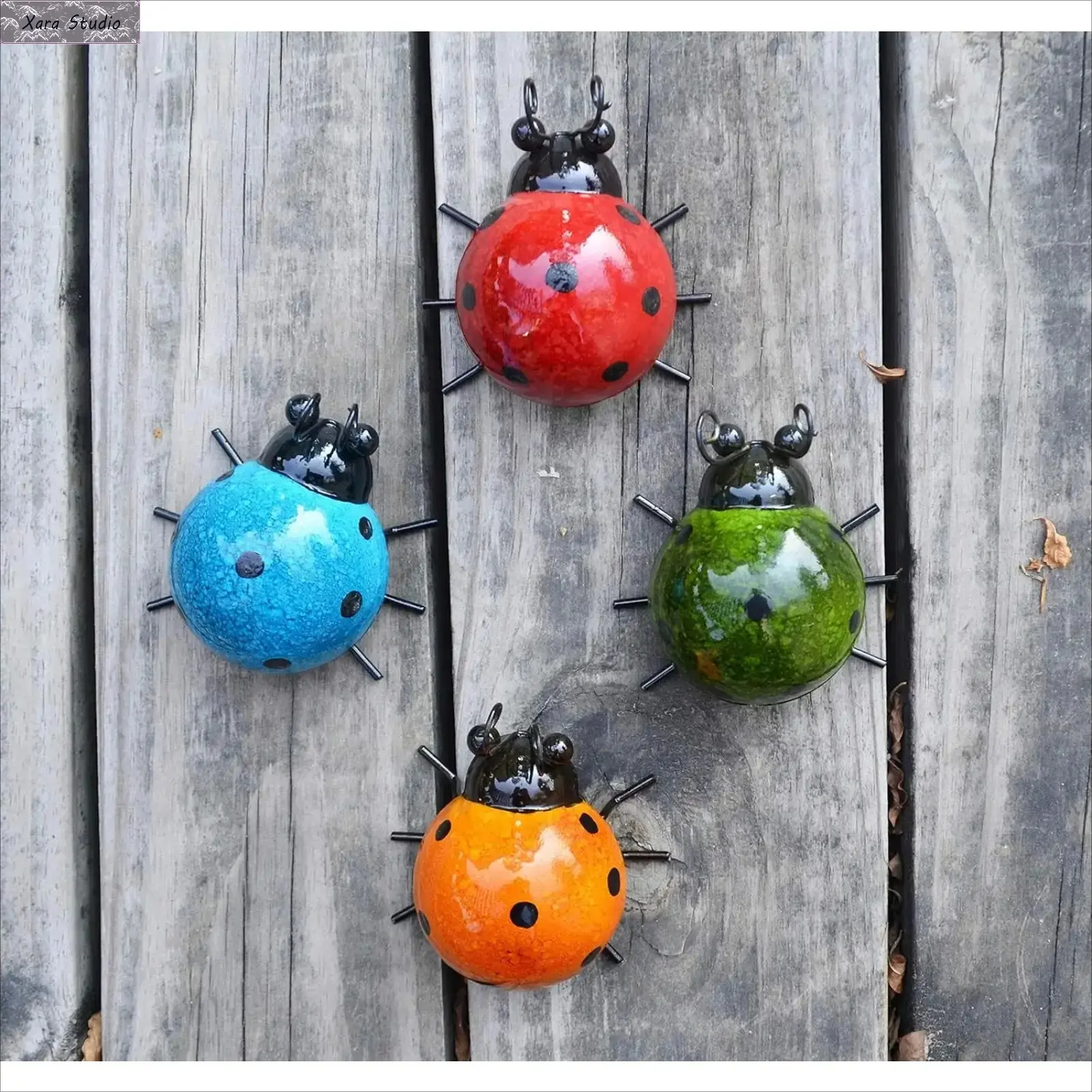 Set of 4 Metal Ladybug Garden Wall Art Decor Cute Colorful Insect Sculptures Rustic Outdoor Fence Patio Yard Decor Weatherproof Wall Art Ornament for Home Lawn Backyard Artistic Decoration,summerwins