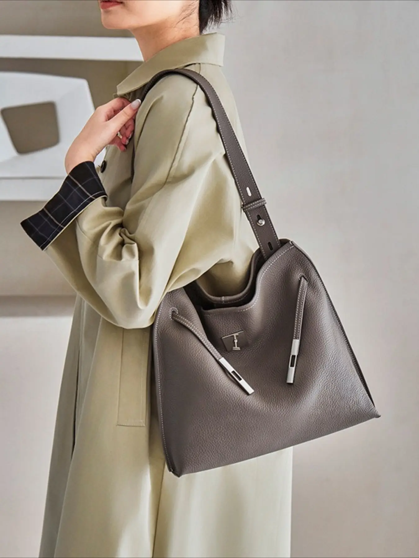 Thickened TC first-layer cowhide shoulder bag light luxury messenger bag Kelly bag large-capacity tote bag women's handbag