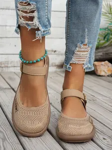 Women's Fashionable Solid Color Hollow Out Design Mary Jane Shoes, Casual Comfortable Square Toe Flat Shoes for Summer, Lightweight Breathable Shoes for Daily Wear, Girl