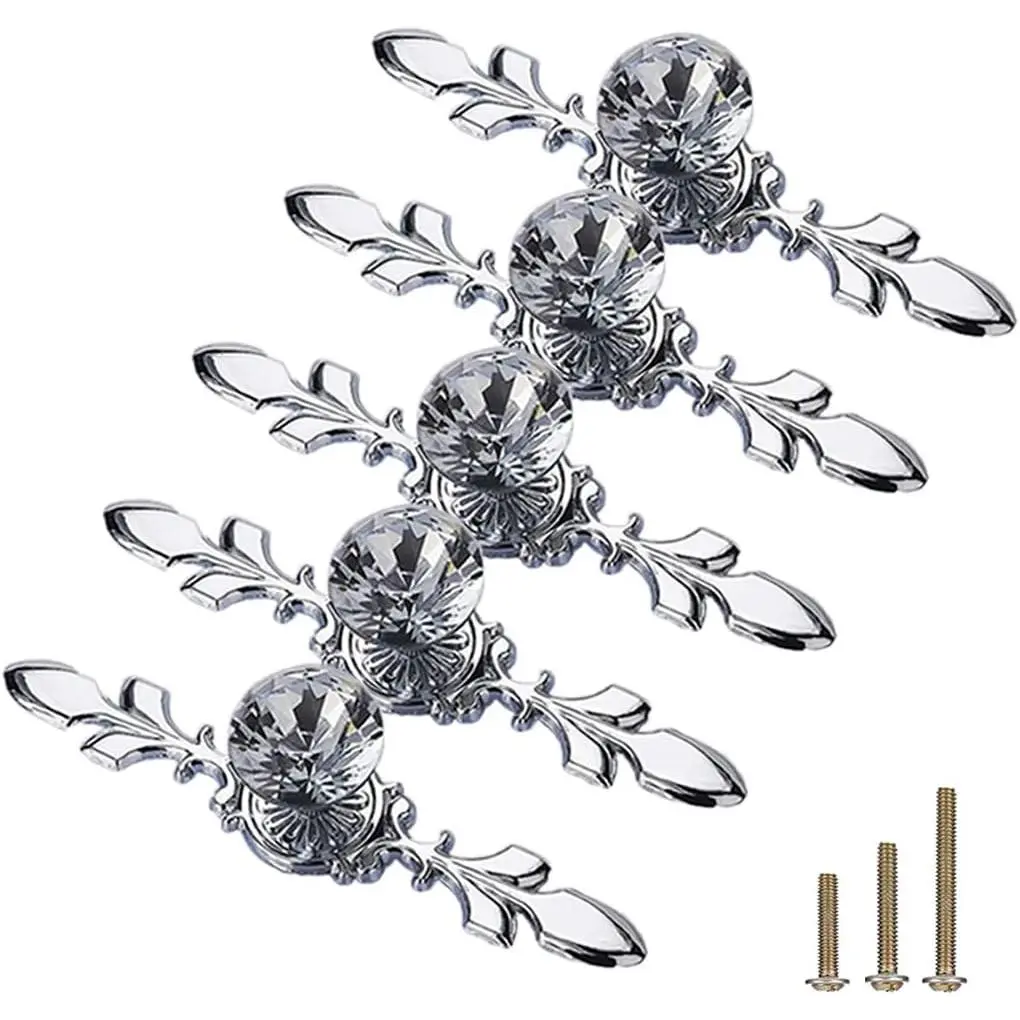 5 Pack   Clear  Glass Decorative Knobs with Plate,Drawer Dresser Pulls Handles with 3 Kinds of Screws for Kitchen Bathroom Office Decoration (5 Pack, Small, )