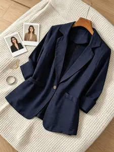 A fashionable elegant women's light luxury pleated texture suit jacket, a thin one button mid sleeve casual small suit, suitable for summer, suitable for business, workplace, friends gathering, exploring stores, and checking in